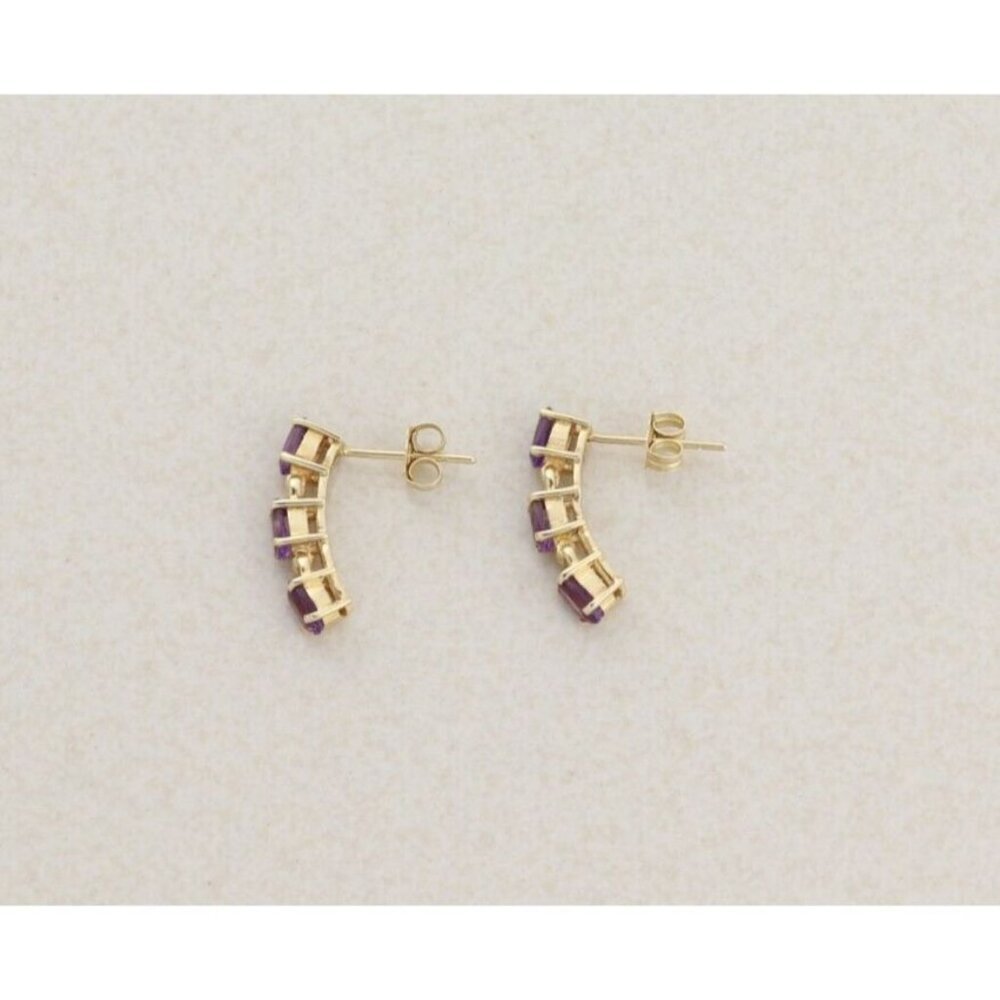 10k Yellow Gold Natural Amethyst Earrings Half Hoop - Picture 8 of 8